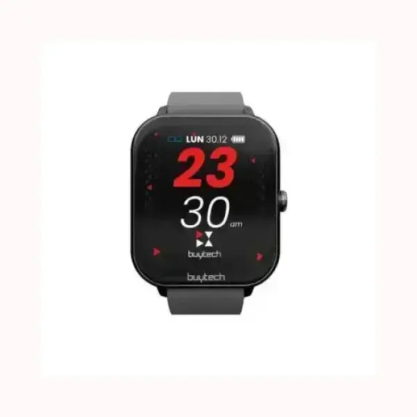 Smartwatch BUYTECH con display digitale quadrato e cinturino nero moderno