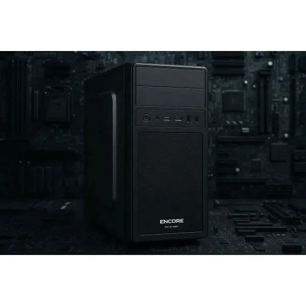 Case PC Encore nero con design elegante e porte USB frontali per un facile accesso
