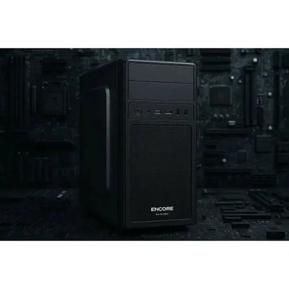 Case PC Encore nero con design elegante e porte USB frontali per un facile accesso
