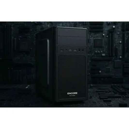 Case PC Encore nero con design elegante e porte USB frontali per un facile accesso