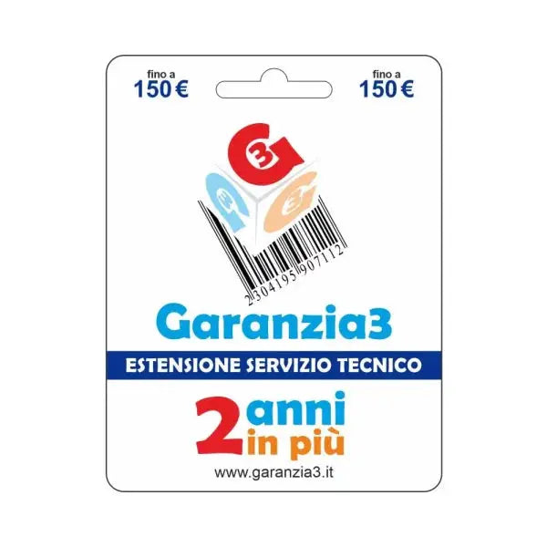 Estensione garanzia Garanzia3 per 2 anni in più di servizio tecnico fino a 150 euro