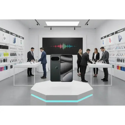 Smartphone Google Pixel 10 Pro XL in un negozio con display moderni e clienti che provano i dispositivi