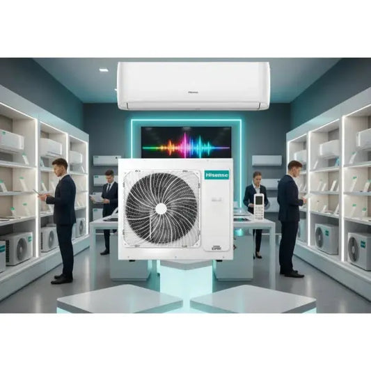 Condizionatore HISENSE a parete con unità esterna in un ambiente moderno e arredato