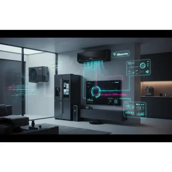 Condizionatore Hisense installato in un soggiorno moderno con tecnologia intelligente per il comfort domestico