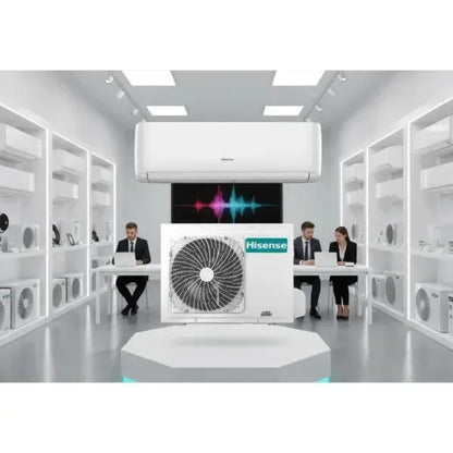 Condizionatori HISENSE con design moderno nella showroom, adatti per ambienti residenziali e commerciali