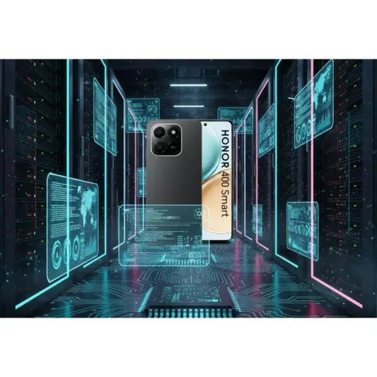 Smartphone Honor 400 con design elegante e display luminoso in un ambiente futuristico