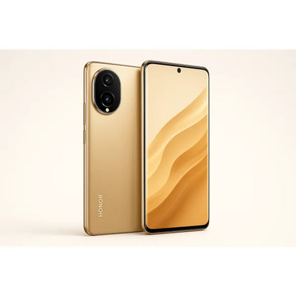 Smartphone Honor 400 in oro con display a tutto schermo e doppia fotocamera posteriore