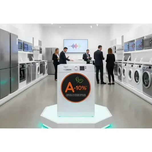 Lavatrici Hotpoint esposte in un negozio moderno con un design elegante e funzionalità ecocompatibili