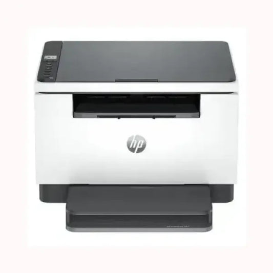 Stampante HP multifunzione bianca e nera con design compatto per ufficio casa