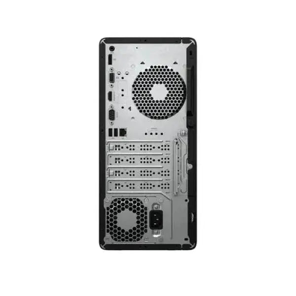 Retro di un HP PC desktop con ventole e porte di connessione per un'eccellente ventilazione