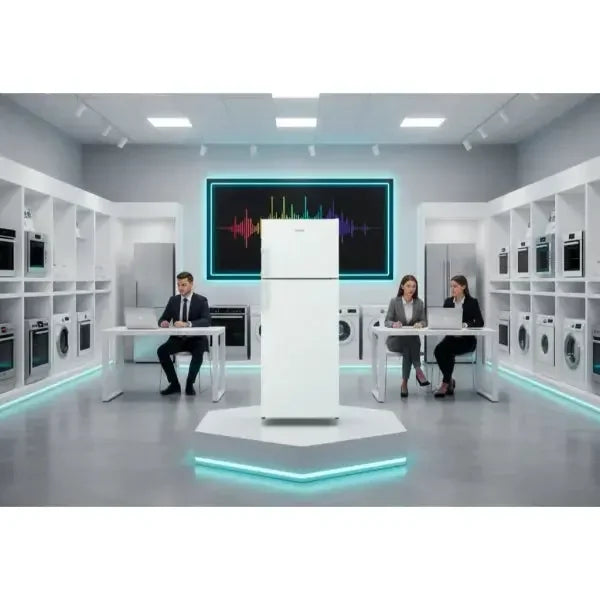 Frigorifero INDESIT bianco esposto in un negozio moderno con elettrodomestici