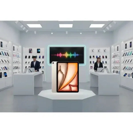 iPad Air 2025 in un ambiente moderno con display luminoso e accessori in esposizione