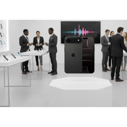 iPhone Air Apple con design elegante, esposto in un ambiente moderno con professionisti che interagiscono