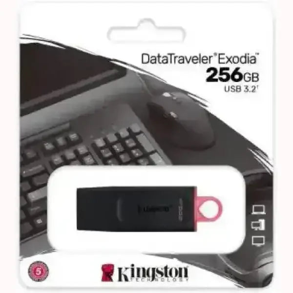 Pendrive KINGSTON DataTraveler Exodia USB 3.2 da 256GB con design nero e dettaglio rosa