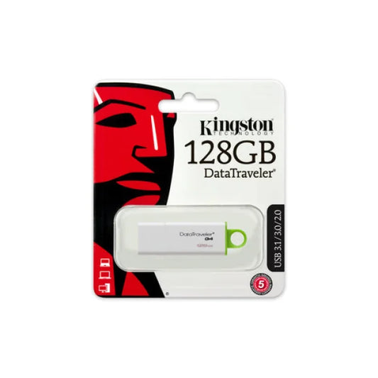 Pendrive Kingston DataTraveler 128GB USB 3.1 bianco con dettaglio verde in confezione sigillata