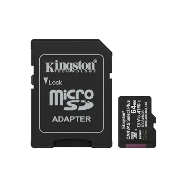 Scheda Micro SD KINGSTON da 64GB con adattatore per archiviazione portatile di dati