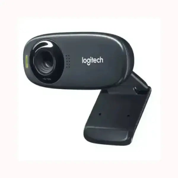 Webcam Logitech nera compatta con supporto integrato per computer e videochiamate