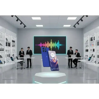 Smartphone Motorola Edge 60 Pro blu in mostra in un negozio tecnologico moderno