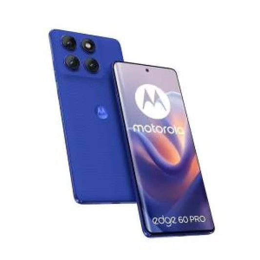 Smartphone Motorola Edge 60 Pro in colore blu con tripla fotocamera posteriore e display edge-to-edge