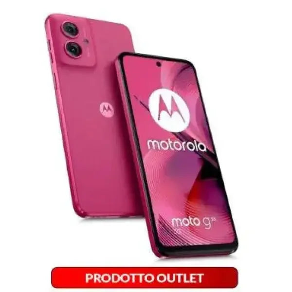 Motorola G55 in rosa con display e retro luminosi, disponibile come prodotto outlet