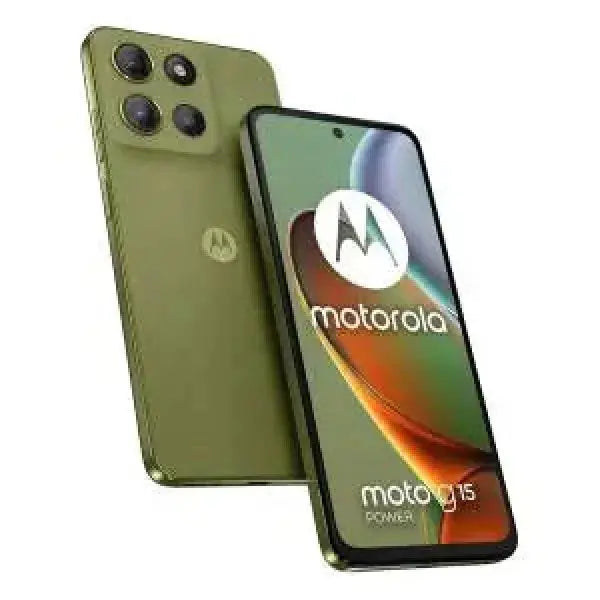 Smartphone Motorola g15 in verde con tripla fotocamera e display AMOLED vivace
