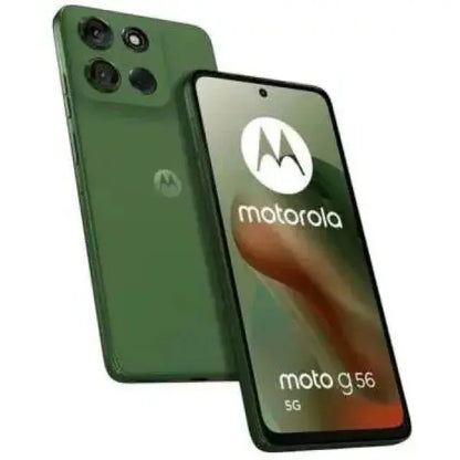 Smartphone Motorola moto g56 5G in verde con fotocamere posteriori e display vibrante