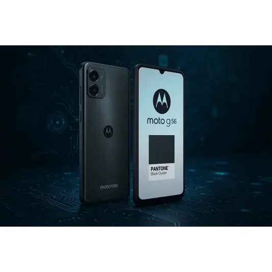 Motorola Moto G56 8+256GB 6.72 5G Pantone Black Oyster DS ITA con sfondo elettronico e tecnologico