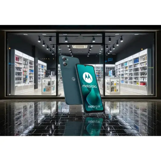 Smartphone Motorola Moto G 8 con design elegante esposto in un negozio di tecnologia moderno