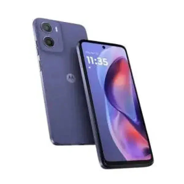 Smartphone Motorola in viola con doppia fotocamera e schermo grande, ideale per prestazioni elevate
