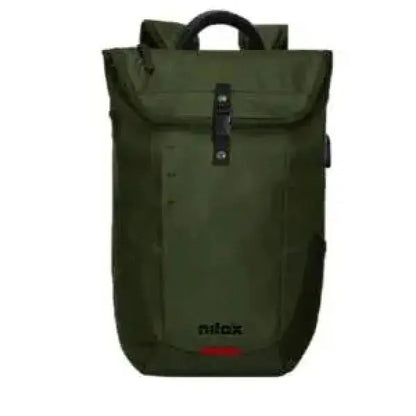 Zaino Nilox Tech in verde militare con design resistente all'acqua e chiusura sicura