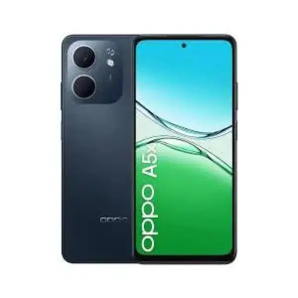 Smartphone OPPO A5x con display luminoso e design elegante in colore nero