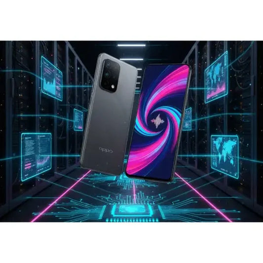 Smartphone OPPO Reno 13FS in grigio, con display vivace e design moderno nel contesto tecnologico