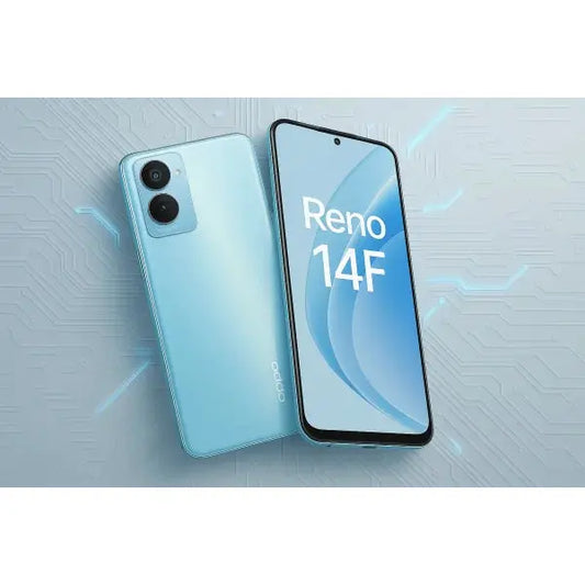 Smartphone OPPO Reno 14F in blu con design elegante e schermo vibrante