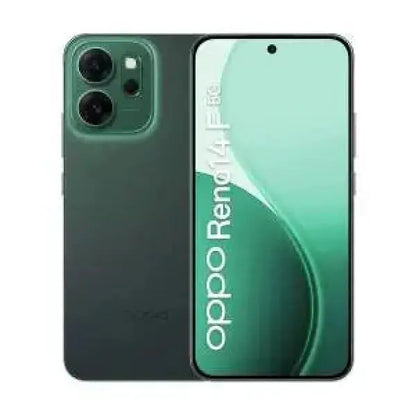Smartphone OPPO Reno 14F in verde con fotocamera doppia e display elegante