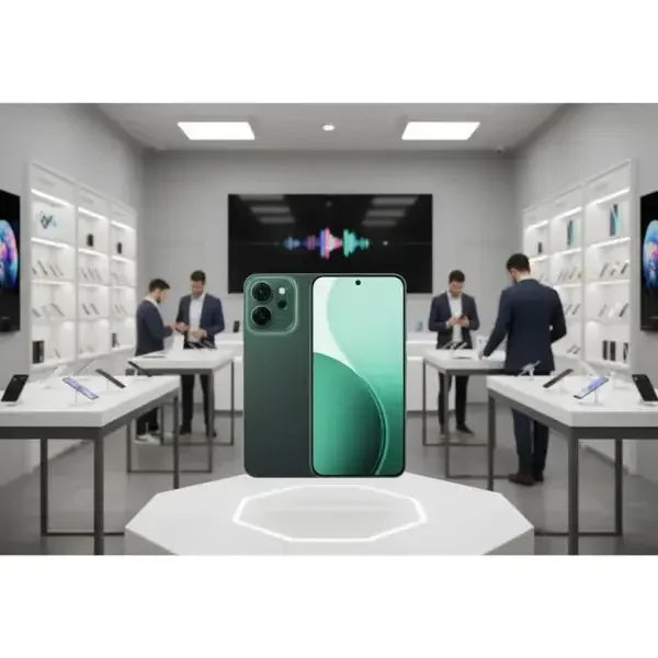 Smartphone OPPO Reno 14FS in esposizione in un negozio di tecnologia moderno