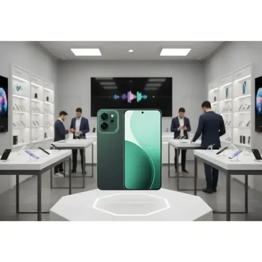 Smartphone OPPO Reno 14FS in esposizione in un negozio di tecnologia moderno