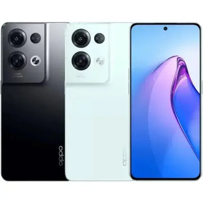 Smartphone Oppo Reno8 Pro disponibile in colori neri e bianchi con design elegante e fotocamera avanzata
