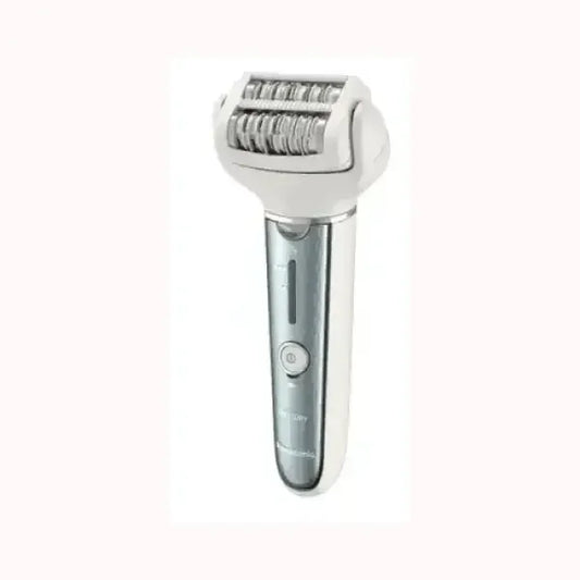 Epilatore Panasonic argento e bianco con testa rotante per rimozione precisa dei peli