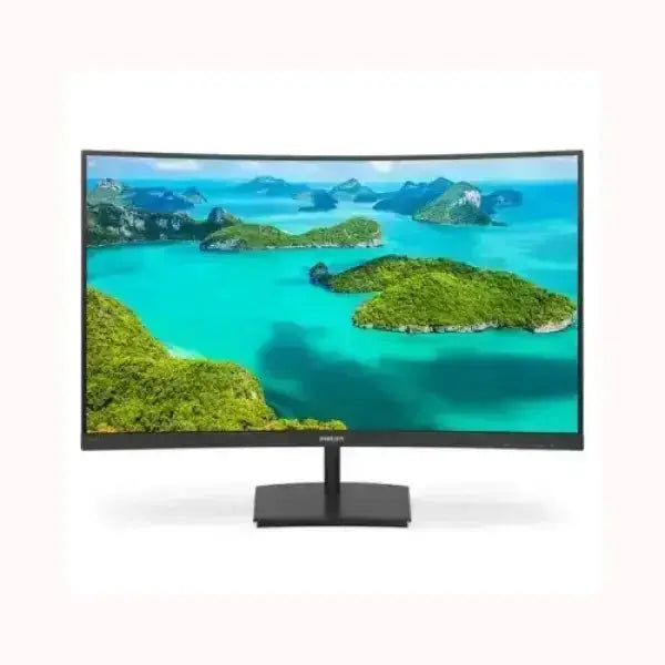 Monitor curvo PHILIPS con schermo ampio e colori vividi che mostra paesaggio tropicale