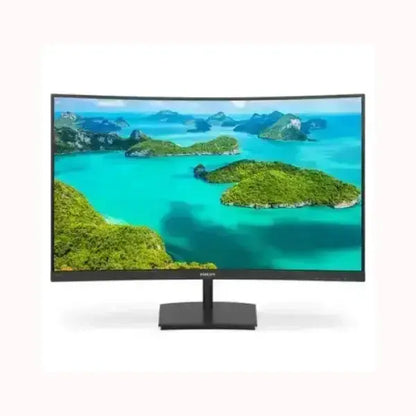 Monitor curvo PHILIPS con schermo ampio e colori vividi che mostra paesaggio tropicale