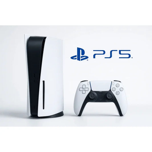 PS5 Console 1TB Standard Slim White EU con sfondo playstation 5