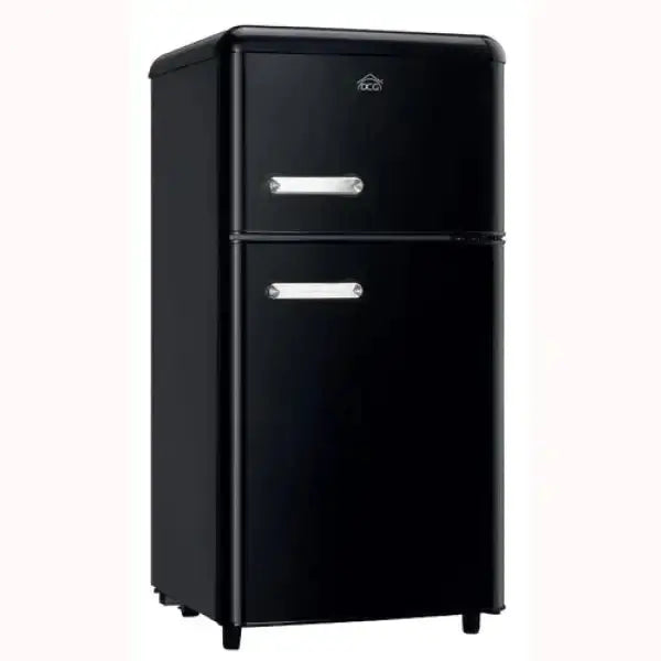 Frigo doppia porta retro DCG nero con design vintage e maniglie cromate