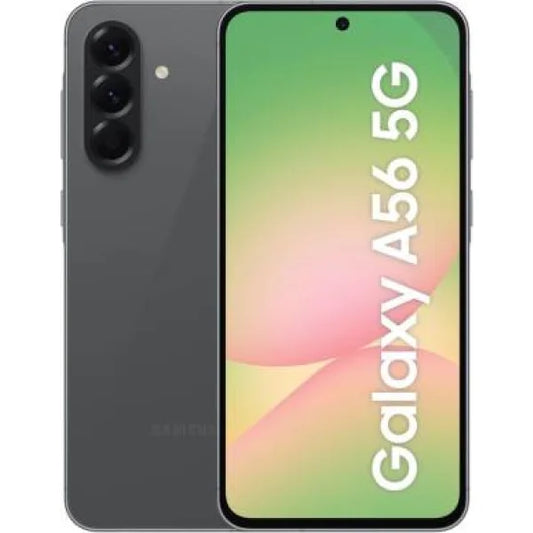 Smartphone Samsung Galaxy A56 5G grigio con fotocamere posteriori multiple e display fullscreen