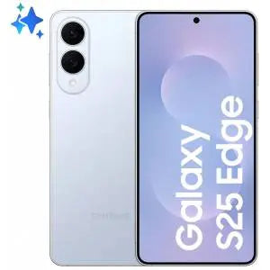 Smartphone Samsung Galaxy S25 Edge in bianco con doppia fotocamera posteriore e schermo diagonale grande