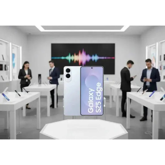 Smartphone Samsung Galaxy S25 Edge in esposizione con design elegante in un negozio