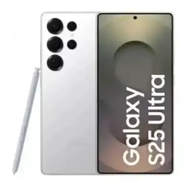 Smartphone Samsung S25 Ultra in colore bianco con pennino e fotocamere posteriori multiple