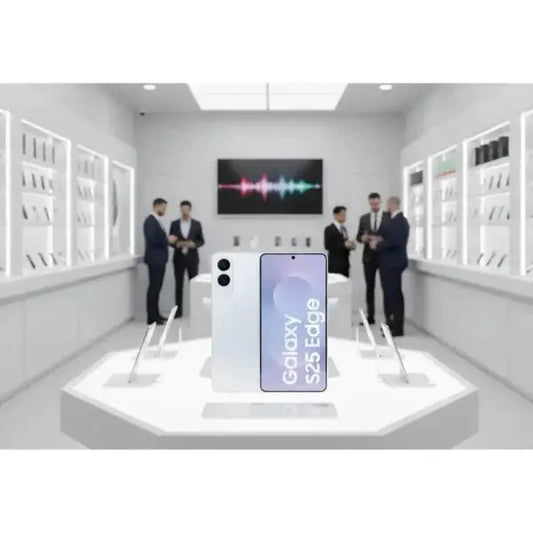 Smartphone Samsung SM-S937 Galaxy S25 Edge in un'ambientazione moderna con coloro che discutono