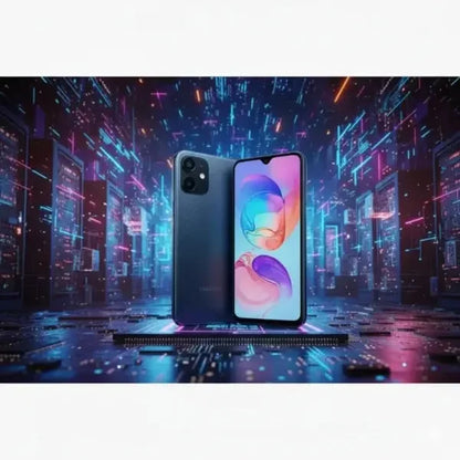 Smartphone Samsung con schermo grande e design moderno in un ambiente futuristico