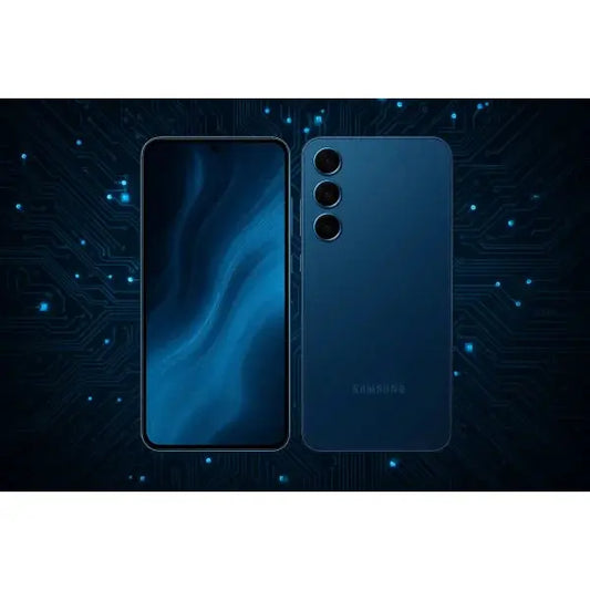 Smartphone Samsung con display a tutta birra e tre fotocamere posteriori in blu
