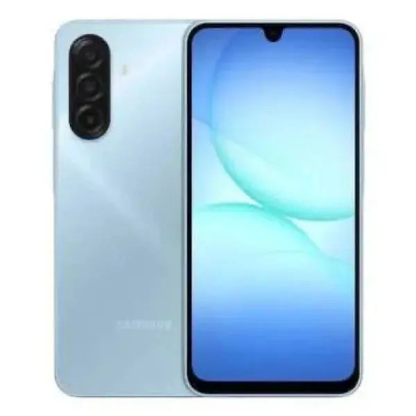 Smartphone Samsung con display luminoso e tripla fotocamera posteriore in un elegante design blu